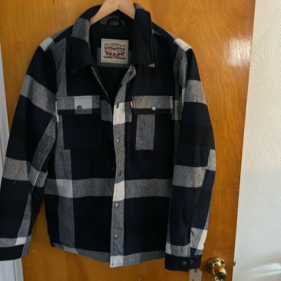 Levis Flannel Jacket Mens Small Clo Navy Plaid - Picture 1 of 6